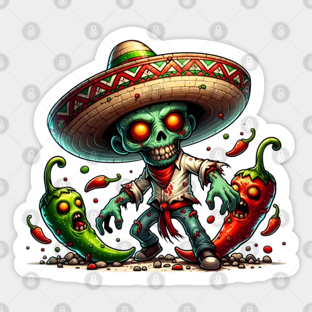 Zombie Cinco de Mayo Man and Hot Peppers Sticker by HolidayBug